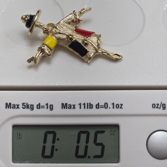 Vintage Sarah Coventry Scarecrow Brooch Enamel Gold Tone Patchwork Fall Pin - Picture 8 of 8